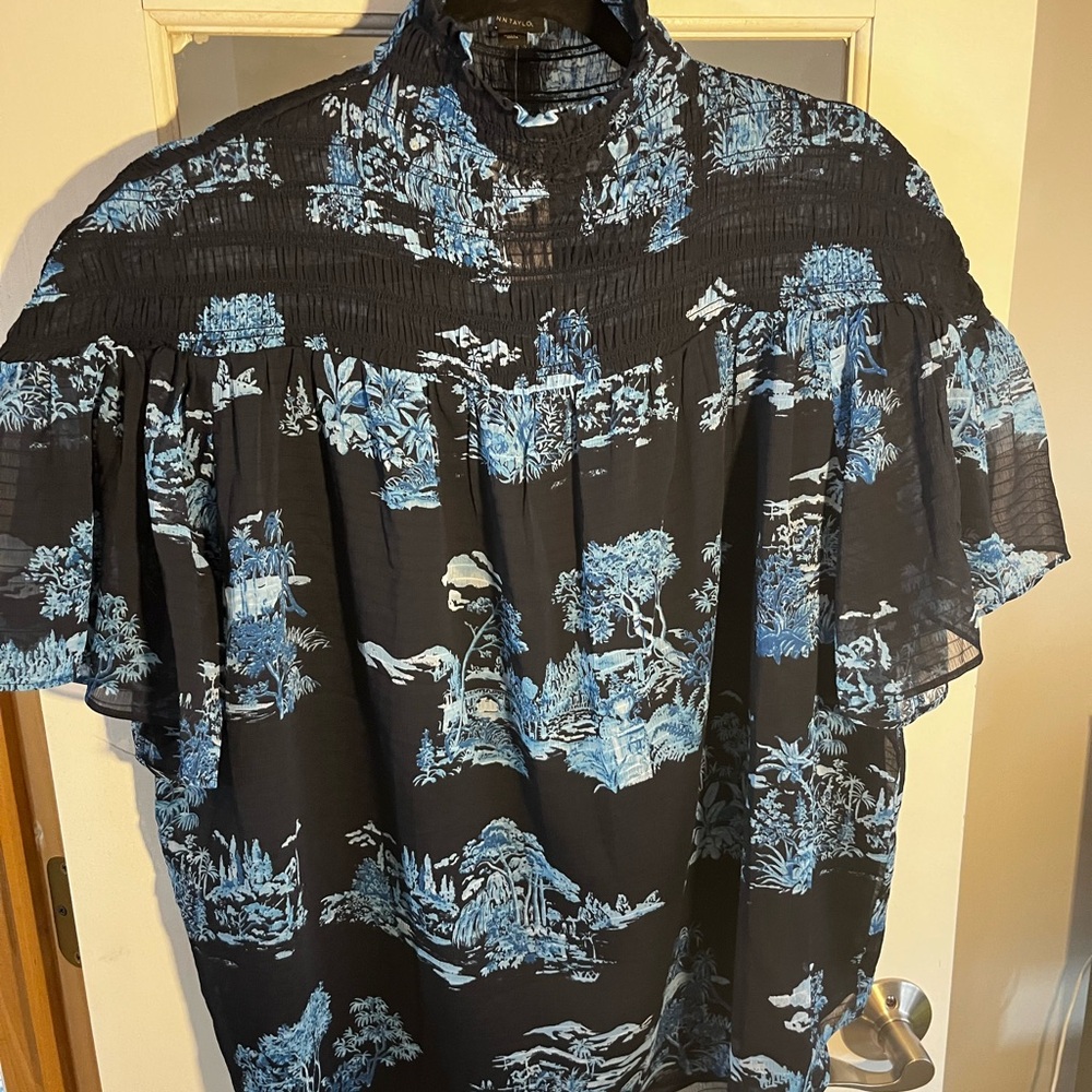 Women’s Navy Blue Blouse with Light Blue Floral Print